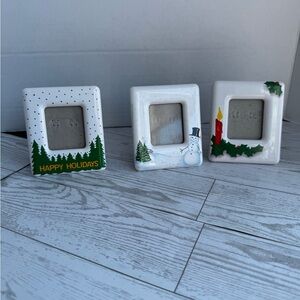 Ceramic Holiday Mini Photo Frame Trio with Green Accents